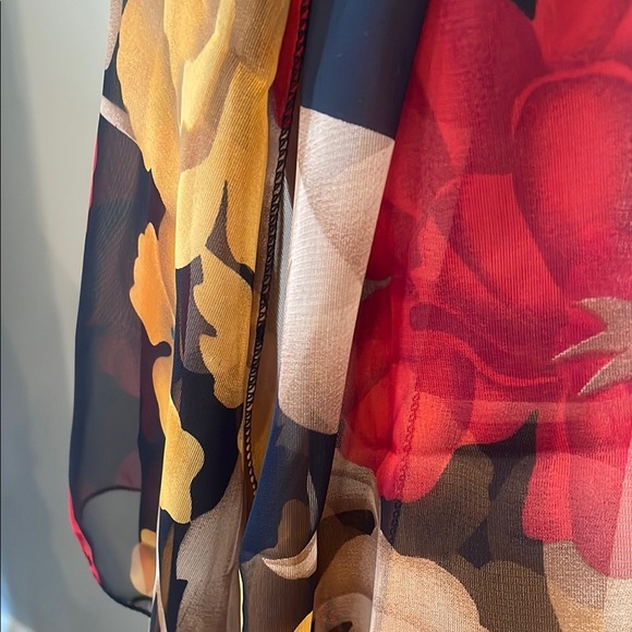 Floral Sheer Scarf - Red and Yellow and black - Picture 4 of 5